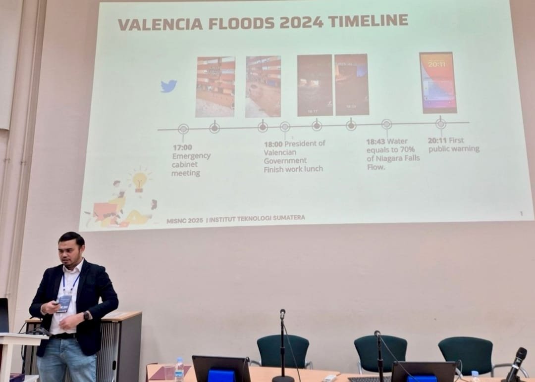 Konferensi Internasional Spanyol, Dosen Itera Paparkan Riset Data Medsos Untuk Respon Kebencanaan